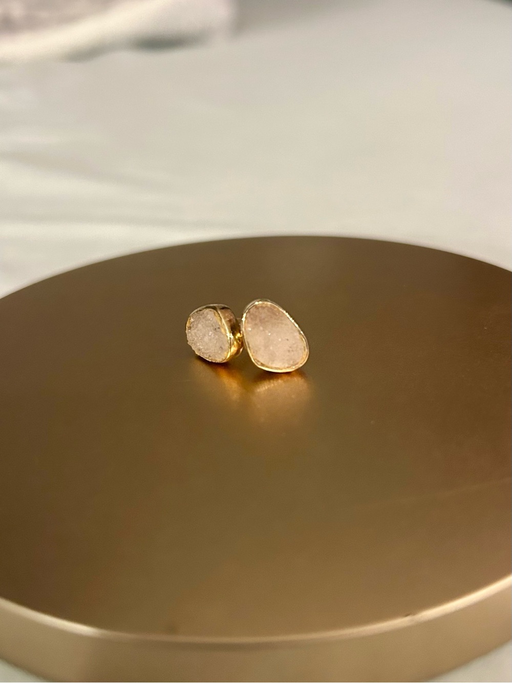 Gold Trim Quartz Stud Earrings - Women Jewelry